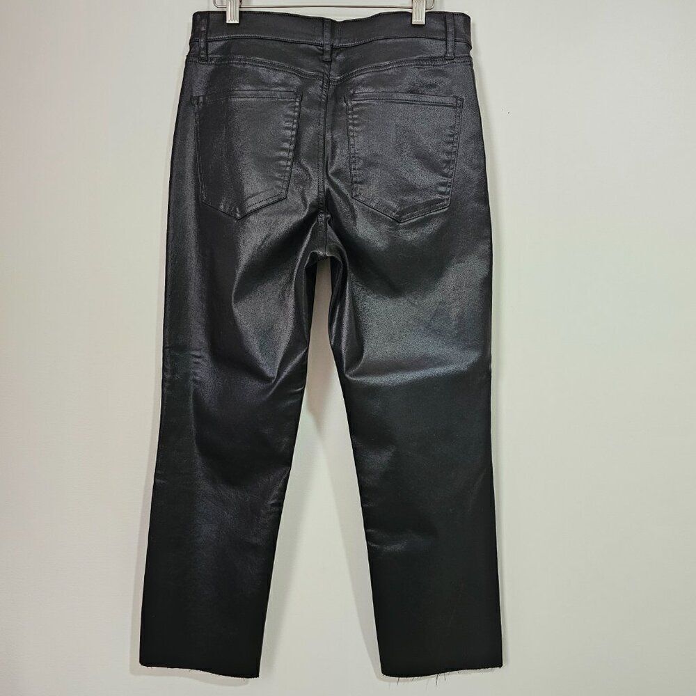NWT EXPRESS BLACK MODERN STRAIGHT HIGH RISE LEATHER LOOK PANTS SIZE 12 SHORT - Picture 3 of 16